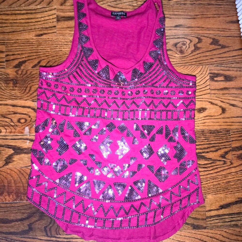 Raspberry Pink Express Sequin Tank Size Extra Small